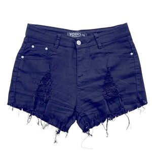 High Waist Black Distressed Jean Shorts – YOINS